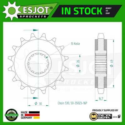 Sprocket Front 530-16T for HONDA CB 1000 R non ABS 2008 2009 2010 2011 2012 - Image 1 of 2