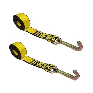Paquete de 2 correas de remolque mini gancho J mini gancho de alta resistencia G70 de 2" x 10' para grúa de remolque - Imagen 1 de 7