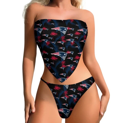 New England Patriots Bra Top+Low Rise Shorts 2pcs Womens Bikini Swimwear Suit Cover