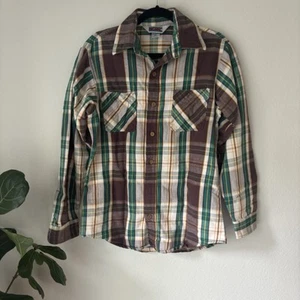 Vintage Big Mac Flannel Mens M Made In USA Green Tan Plaid JCPenney - Picture 1 of 7