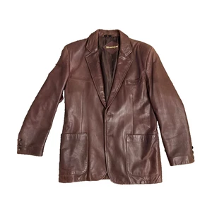Vintage 70er Jahre Stratojac Braun Leder Blazer Jacke Herren 40 (20” Brustumfang) - Bild 1 von 12
