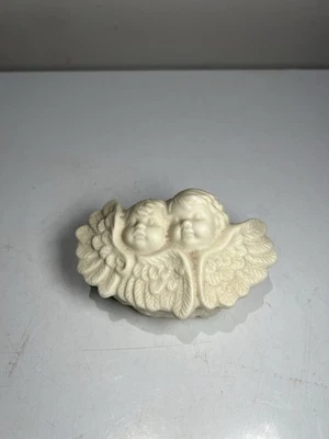 Caja de baratijas de ángel querubín de porcelana blanca joyería cara de bebé rosa gótica victoriana Foto 1 de 4