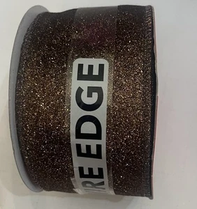2.5” x 25ft Wired Edge Ribbon. Brown Glitter. Fall Wedding Christmas - Picture 1 of 6