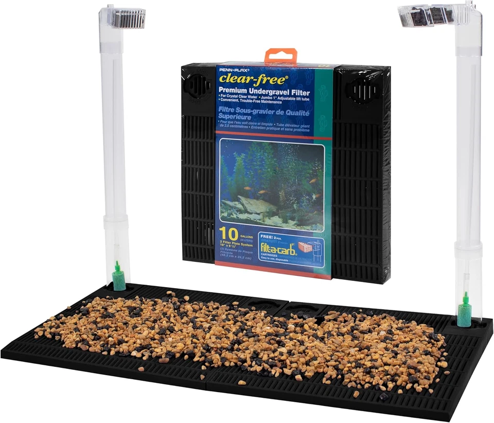Penn-Plax Undergravel Aquarium Filter for 10 Gallon Tanks – Two 9.5” .5” Plat