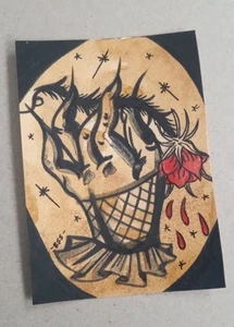 OOAK ACEO ESS22 Figurative Art Card, Black & Grey & Red, All Acrylic, Unframed - Picture 1 of 5