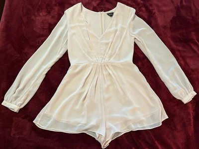 Topshop Boho Sz 6 V Neck Long Sleeve Bridal Beach Romper Pink Rose Nude MINT - Image 1 of 4