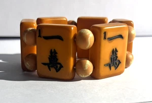 LOT 95:  A NICE DEEP BUTTERSCOTCH COLOR MAH JONG BRACELET - FANCY BEADS - Picture 1 of 6