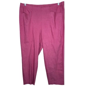 J Jill Linen Blend Stretch Pants Women's 2X Pink Cropped Elastic Waist Pockets - Picture 1 of 10