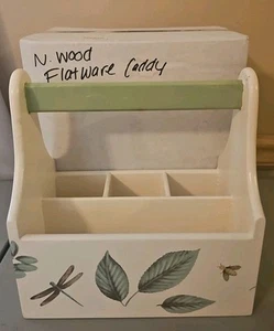Pfaltzgraff Naturewood Vintage Wood Utensil Flatware Napkin Holder Caddy Handle - Picture 1 of 7