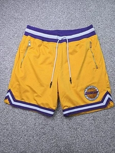 Dotigan Shorts Mens Extra Large Yellow Purple Mesh Basketball Zip Pocket Gymwear - Picture 1 of 13