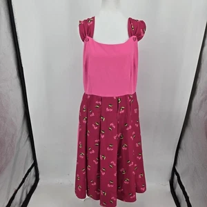 Unique Vintage Hot Pink Cherry Heart Fit & Flare Retro Dress Women's Size XL NEW - Picture 1 of 10