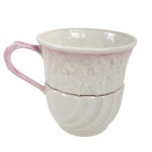 Belleek Porzellan Rosa Neptun Muschel Kaffee Tee Becher - Bild 1 von 5