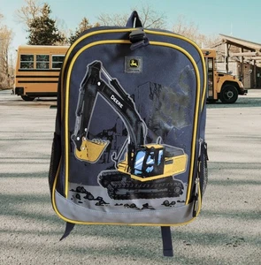 John Deere Boys Backpack Big Yellow Tractor Track Hoe "Back to School" Book Bag - Picture 1 of 16