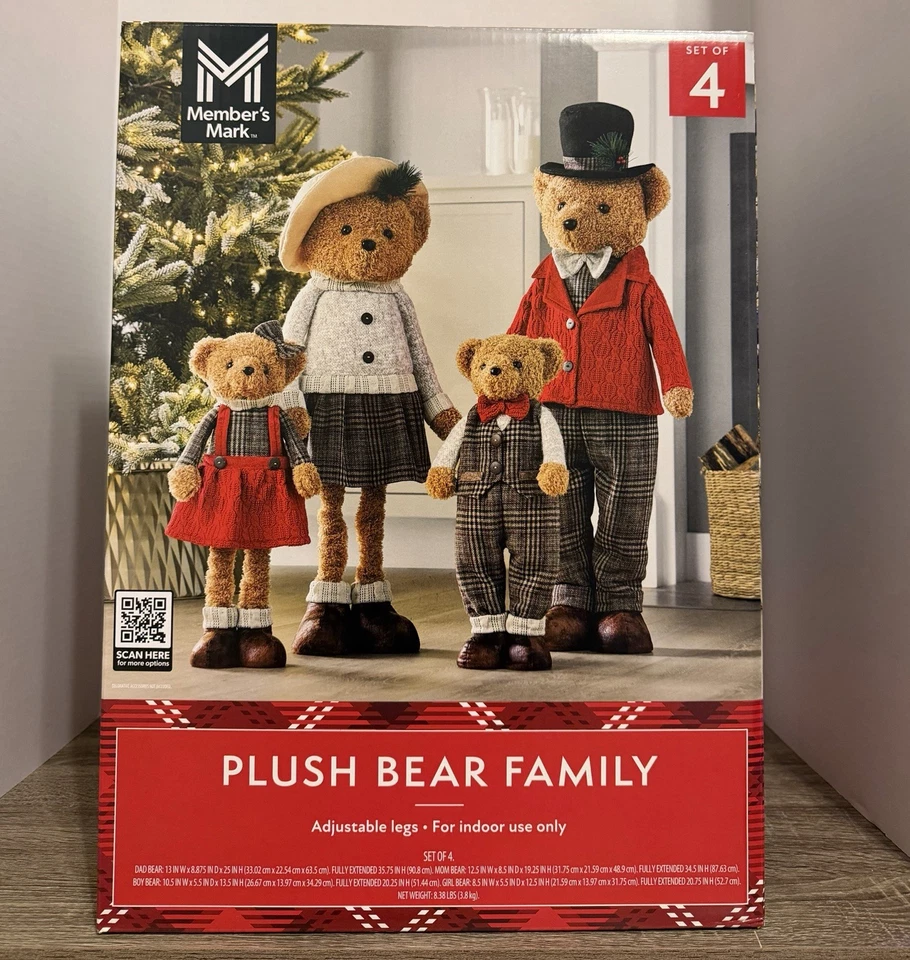 Ships ASAP! Members Mark Plush Bear Family Set of 4 Indoor Christmas Decor - Image 1 of 1