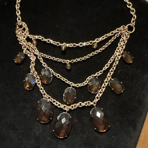Multilayered Amber Gem Necklace Goldtone 18” (Lot# 492) - Picture 1 of 6