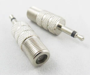 100x Nickel 3.5mm 1/8" Mono Male plug to F-Type F Female Jack Adapter Connector - Picture 1 of 2