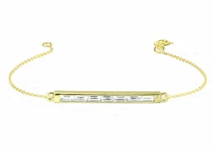 ECHTES DIAMANT BAGUETTE FORM STAB DESIGN BETTELARMBAND 14K GOLD EDLER SCHMUCK - Bild 1 von 9