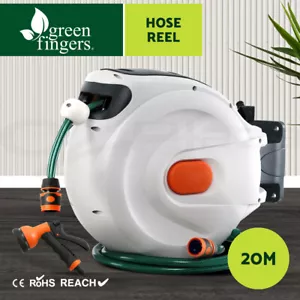 Green Fingers 20M Water Hose Reel Retractable Garden Spray Gun Storage - Picture 1 of 9