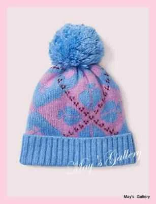 Kate Spade 手提包 徽标 Poms 针织 Beanie Beanies 帽子 Argyle 绒球 全新带标签 — 第 1/2 张图片