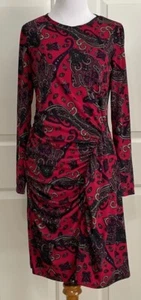 Abito tubino nuovo con etichette Lauren Ralph Lauren taglia 6 rosso viola paisley manica lunga $145 - Foto 1 di 7