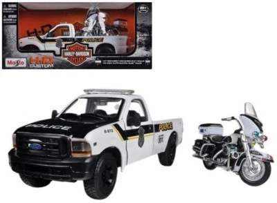 MAISTO HD 1:27 1999 FORD F-350 SUPERDUTY PICKUP+1:24 2004 FLHTR ELECTRA GLIDE - Immagine 1 di 4