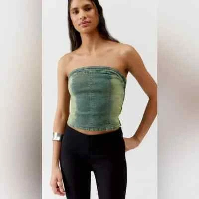 Silence + шум Charli джинсовой ткани кислоты стирка Y2k трубка верхний новый без ЯРЛЫКОВ размер M - Изображение 1 из 4