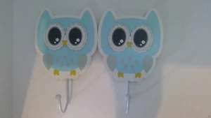 2 blue owl shaped hook children room decorations - Picture 1 of 2