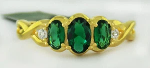 LAB CREATED EMERALD & WHITE SAPPHIRE SAPPHIRE RING .925 STERLING SILVER - NWT - Picture 1 of 4