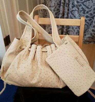 Sergio Rossi Handbag with Pochette OFFWhite Ostrich Skin Shoulder Bag & Pouch  - Image 1 of 4