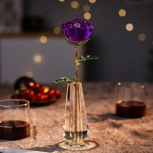 Crystal Glass Rose Flower Figurines Craft Valentine's Day Gift for Girlfriend - Picture 1 of 18