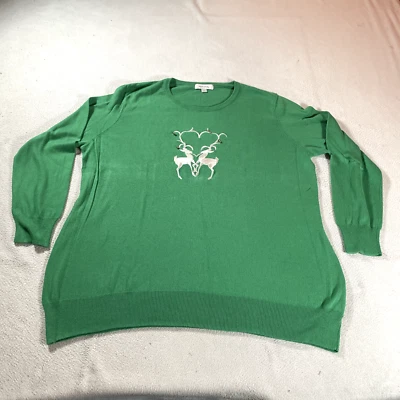 Vintage Merona Sweater Womens 4 Knit Green Jingle Bells Reindeer Christmas Top - Image 1 of 4