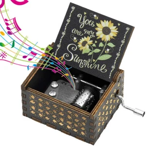 You are My Sunshine Music Box Wooden Hand Crank Musical Boxes Antique Engraved - Picture 1 of 8