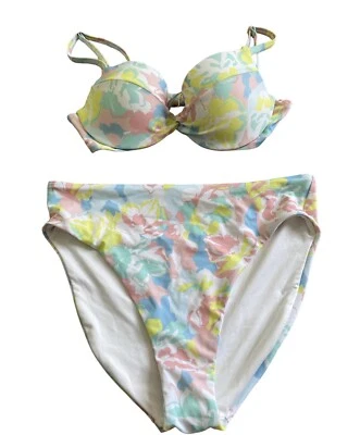 Victoria's Secret 2 piezas conjunto de natación cintura alta parte inferior de bikini brasileño M/top 34B Foto 1 de 4