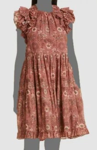$375 Ulla Johnson Women's Brown Ruffle Dress Floral Midi A-Line Dress Size 4 - Picture 1 of 4