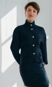 Vintage Austin Reed Regent Street Wool Skirt Suit Polka Dot Black Size Medium 8 - Picture 1 of 13
