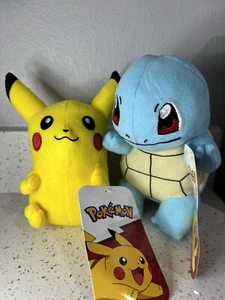 Official Licensed Pokemon Squirtle & Pikachu Plush Stuffed Toys New Set of 2 NWT - Picture 1 of 3