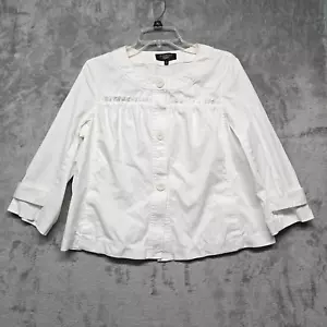 Talbots Jacket Womens Sz 12 Petites White Unlined Cotton Ruffle Trim 3/4 Sleeve - Picture 1 of 12