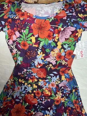 Длинное макси-платье LuLaRoe Ana маленькое 6/8 4/6 фиолетовое оранжевое гибискус цветочные анютины глазки - Изображение 1 из 4