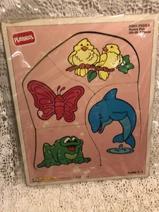 Rompecabezas de madera Playskool de 4 piezas mariposa pájaros rana delfín de colección 1992 - Imagen 1 de 6