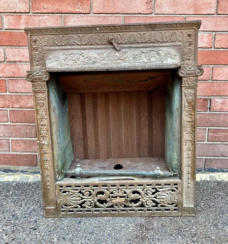 ANTIQUE CAST IRON VICTORIAN HOODED FIREPLACE SURROUND GAS INSERT BOX 30.5 x 25.5 Cover