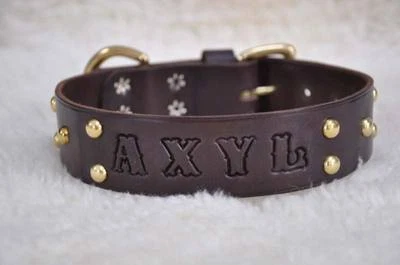 Collar de cuero personalizado para perro GRATIS 1 1/2" CON NOMBRE Foto 1 de 4