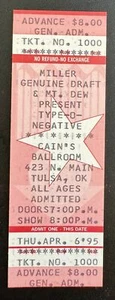 Type O Negative Concert Ticket 1995 Tulsa - Picture 1 of 1