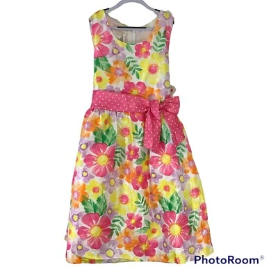 Ashley Ann Girl's Pink Multi  Sleeveless  Bow Waistband Dress 18  1/2 - Image 1 of 4