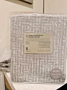 2 West Elm Crosshatch Drapes VELVET Jacquard Gray Curtains Panels 48x96 PAIR New - Picture 1 of 3