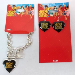 Vintage Disney HIGH SCHOOL MUSICAL Heart Charm Bracelet & Heart Earrings - NEW - Picture 1 of 3