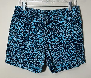 Ann Taylor Loft Womens Size 4 Navy Blue And Teal Cotton Shorts 6” Inseam - Picture 1 of 6