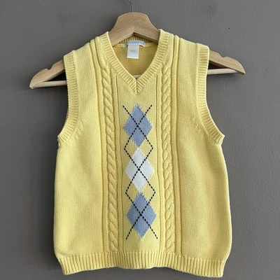 Janie and Jack Boys Sweater Vest Argyle Cable Spring Soiree Yellow Blue Sz 6 - Image 1 of 4