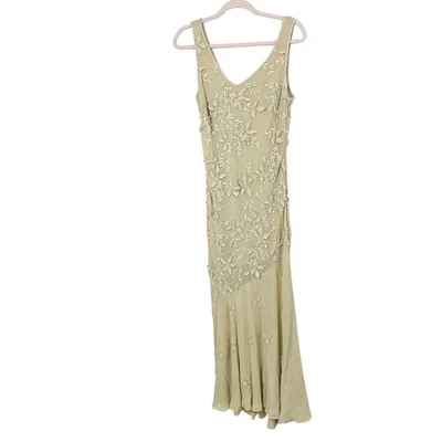 Vintage Y2K Sue Wong Nocturne Nude Floral Applique Slip Maxi Gown Fairy Size 14 - Image 1 of 4