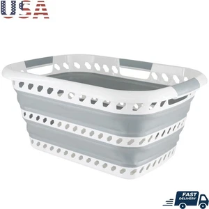 Collapsible Laundry Basket W/ Handles 40L Lightweight Plastic Storage Solution - Picture 1 of 5