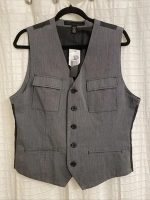 Nuevo con etiquetas Chaleco Kenneth Cole Gris Rayas Negras Abotonable Para Hombre Mediano Fiesta Vacaciones Foto 1 de 4